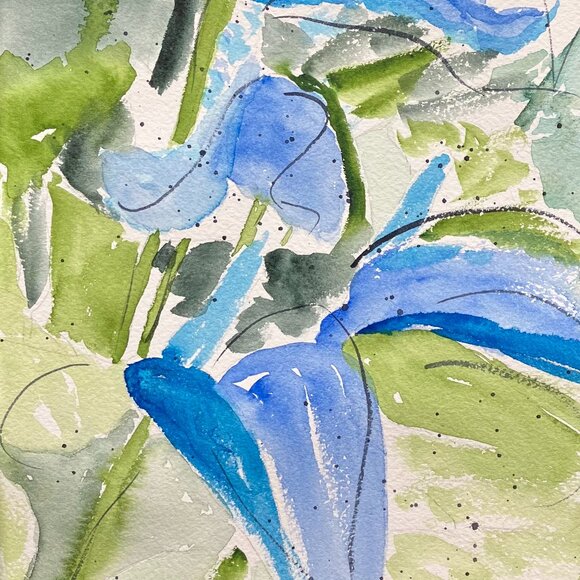 Semi Abstract Tropical Botanical Original Art Watercolor Painting - Picture 3 of 11